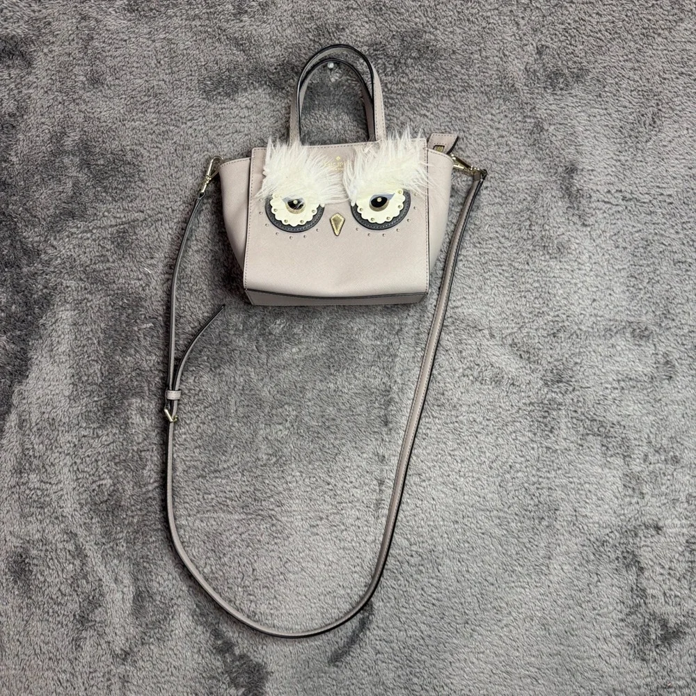 Kate Spade Star Bright Owl Lottie Satchel Taupe Saffiano Leather Crossbody Bag